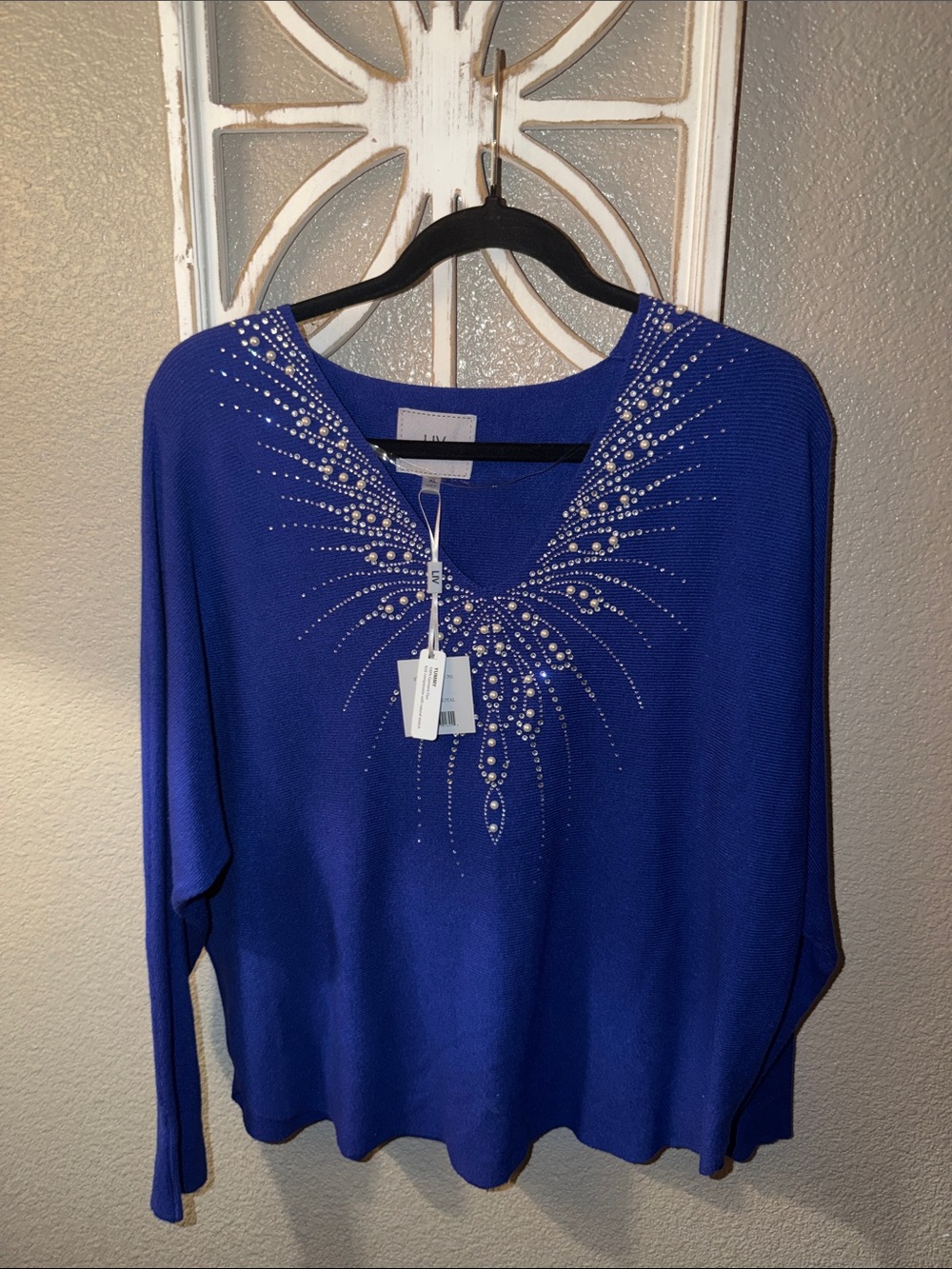 Live Unlimited London Royal Blue V-Neck Sweater with Crystal Burst